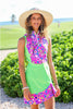 Women Golf Polo Shirt -  Fucsia and Green Stars | CUTU sport, comfortable tenis in a vibrant and energizing pattern with matching skirt