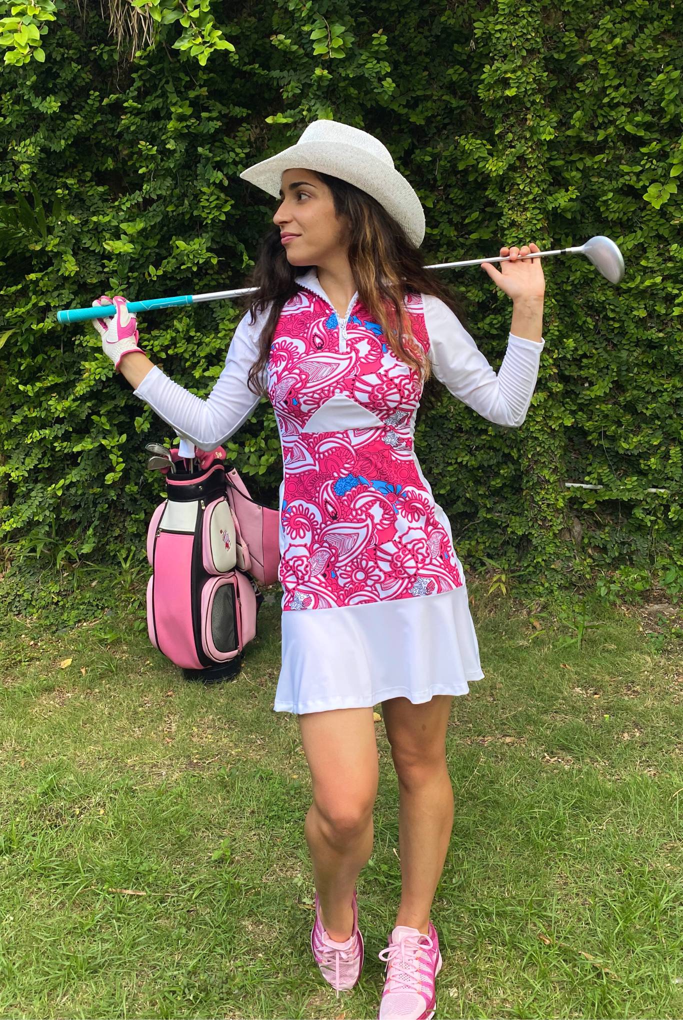 Woman Golf Dress - Pink and White cashmere pattern | CUTU