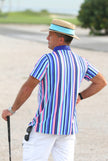 Man Golf polo - Blue and pink striped short sleeve | CUTU.  sport golf wear comfortable transpirant lycra golf polo