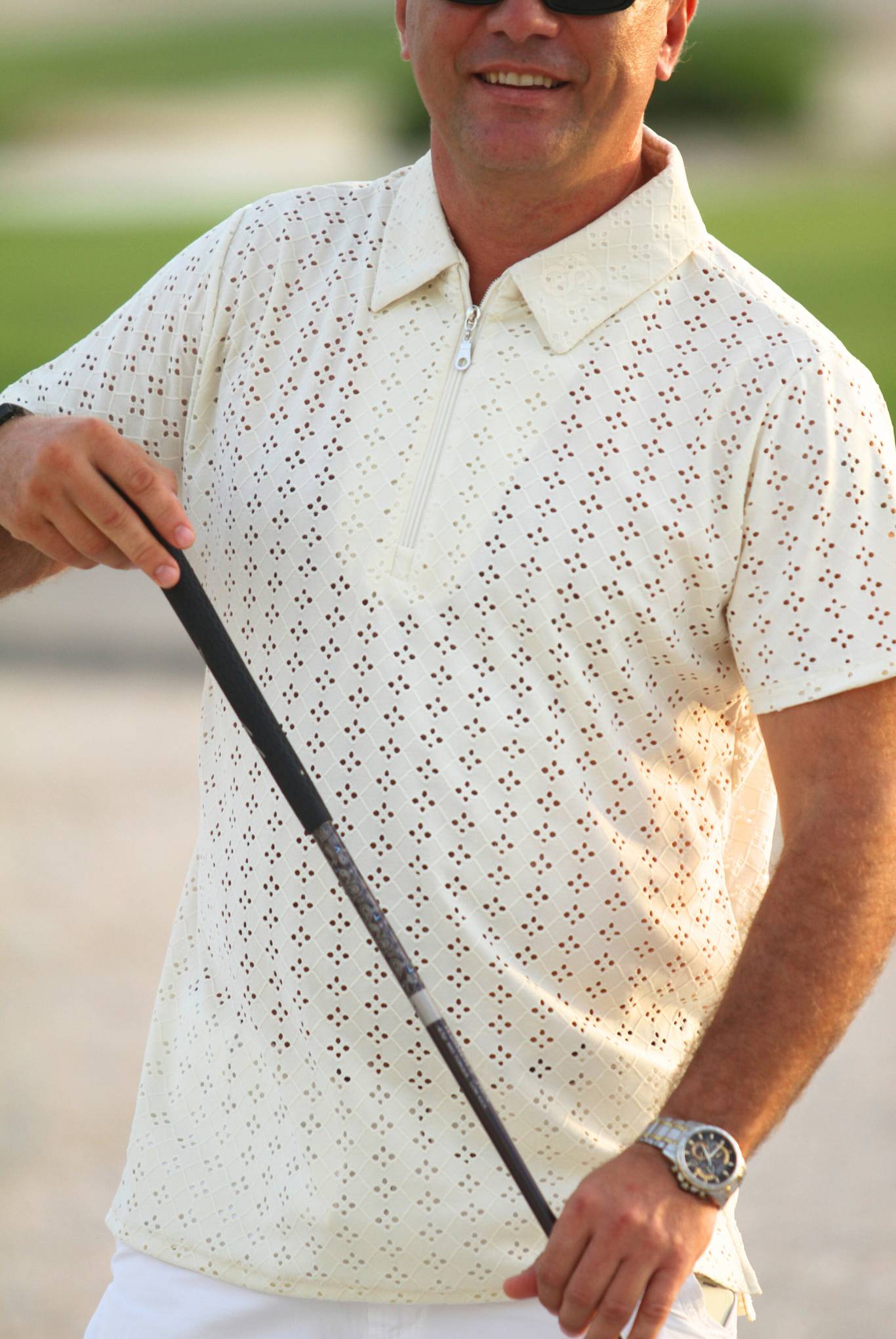 comfortable Man Golf polo White eyelet fabric short sleeve from Cutu golf wear.  sport golf wear comfortable transpirant lycra golf polo