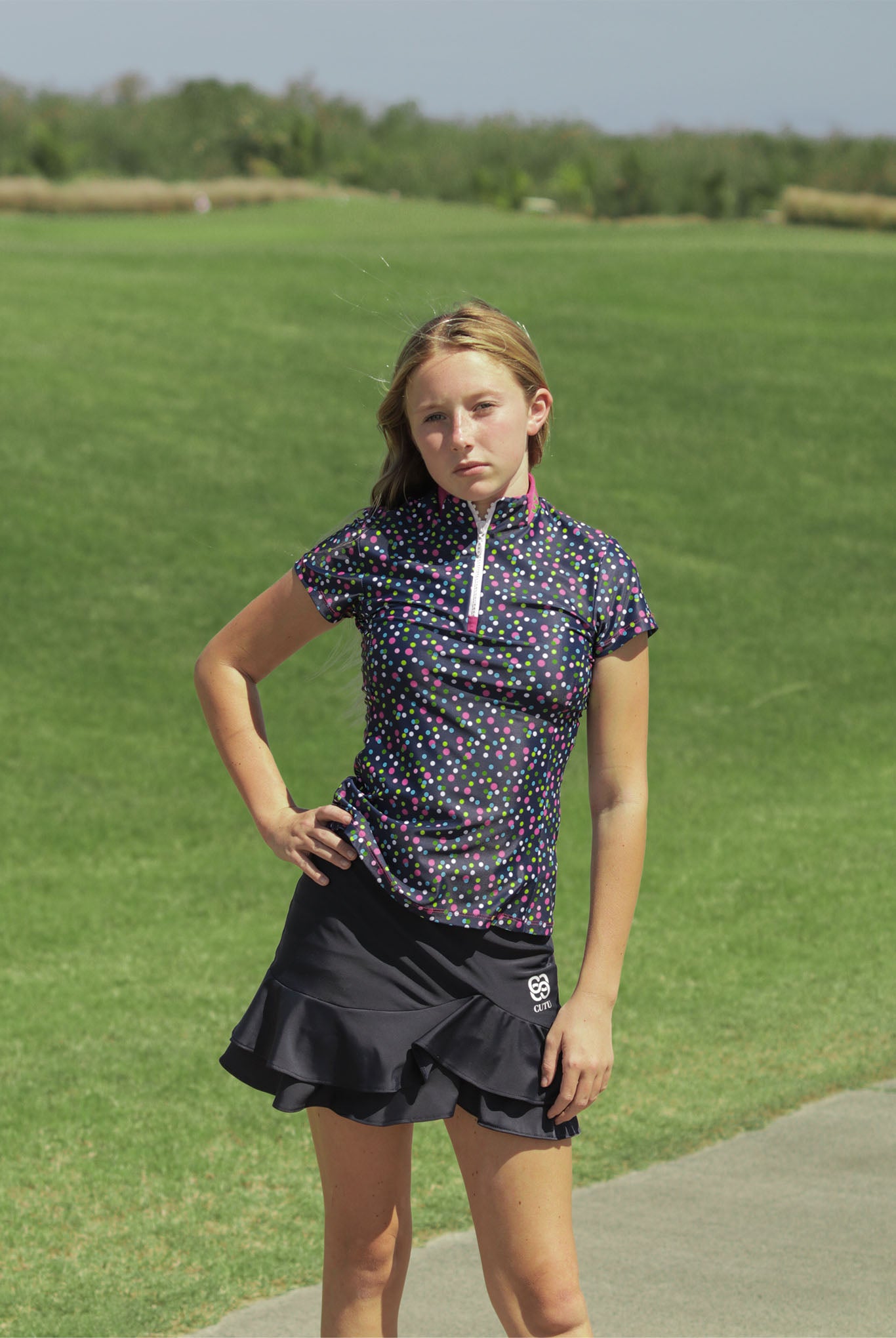 Women Golf Skirt sportive skirt -Black Skirt Double Flounge_CUTU