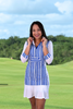 Women Golf Long Sleeve Dress - White & Blue Stripes | CUTU