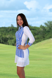 Women Golf Long Sleeve Dress - White & Blue Stripes | CUTU