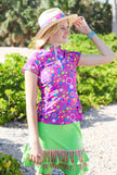 Women Golf Polo Shirt - Fucsia and Green Stars | CUTU sport, comfortable tenis in a vibrant and energizing pattern with matching skirt