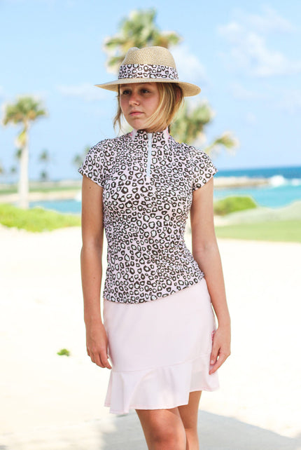 Women Golf Polo Shirt - Pink Leopard Print | CUTU