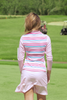 Women Golf Polo Shirt - Pink and blue striped | CUTU comfort sport wear