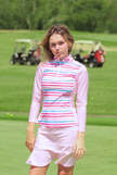 Women Golf Polo Shirt - Pink and blue striped | CUTU comfort sport wear