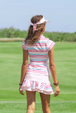 Women Golf Polo Shirt - Pink and blue striped | CUTU comfort sport wear