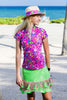 Women Golf Polo Shirt - Fucsia and Green Stars | CUTU sport, comfortable tenis in a vibrant and energizing pattern with matching skirt