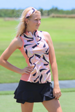 Women Golf Polo shirt - Orange and Navy floral | CUTU