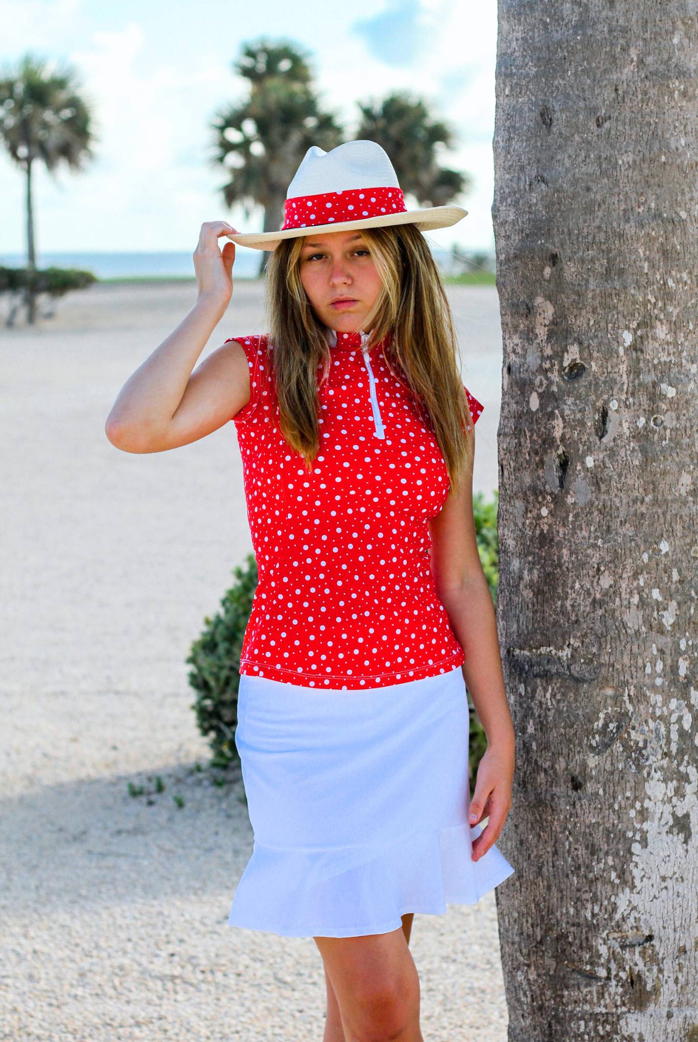 Women Golf Polo shirt - Red and White dotted | CUTU sport comfortable