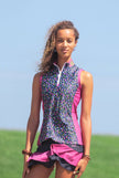 Women golf Polo shirt - Black and pink dotted | CUTU