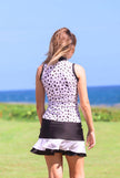 Women Golf Polo Shirt - White and Black dots Sleeveless | CUTU sport comfortable