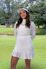 Women Golf dress - White eyelet fabric long sleeve | CUTU